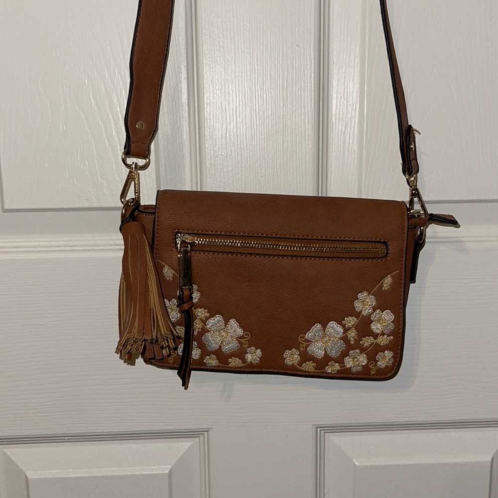 Cognac embroidered cross body